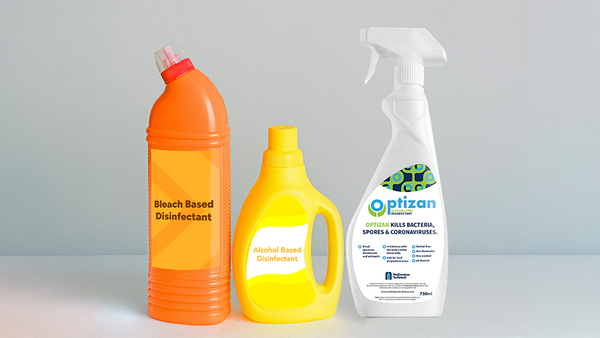 Comparison of hypochlorous acid HOCl vs bleach vs alcohol disinfectants — safety, efficacy, surface compatibility, and environmental impact
